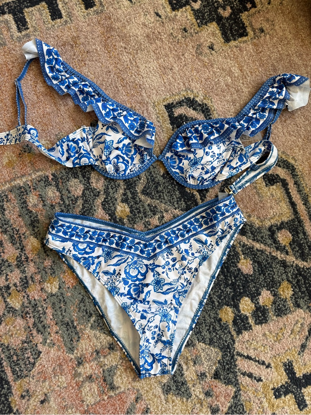 blue and white floral bikini, never worn